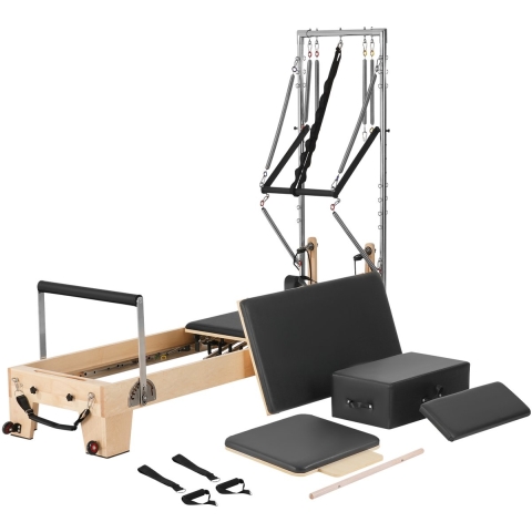 VEVOR Pilates Reformer Machine van hout voor thuisgym, krachttrainingsapparaat met dubbele weerstand, reformerbox, springplank, voor gevorderden en beginners, tot 181,44 kg