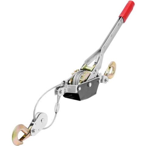 VEVOR handlier met hendel, trekkracht van 2 ton (4.409 lbs), 3,7 m stalen kabel, 2 haken, robuuste ratelhandlier met dubbele tandwielen, katrolblok, touwtrekker, ideaal voor voertuigredding