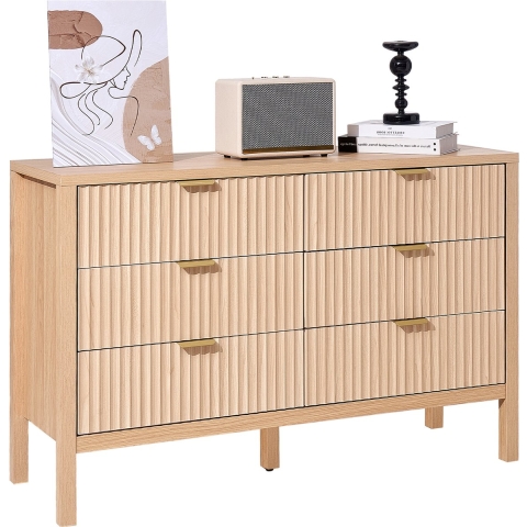 VEVOR ladekast met 6 gecanneleerde lades en schuif- en kantelbeveiliging, minimalistische moderne ladekastorganizer voor woonkamer, slaapkamer, hal en gang (licht hout)