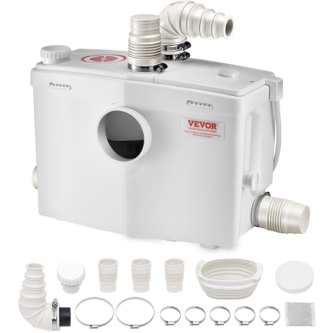 VEVOR 1200W afvalwaterpomp, 180 l/min. debiet, 10 m opvoerhoogte, rioolpomp met 4 waterinlaten, rioolopvoerstation voor toilet, kelder, douche, wastafel, wasruimte, badkuip