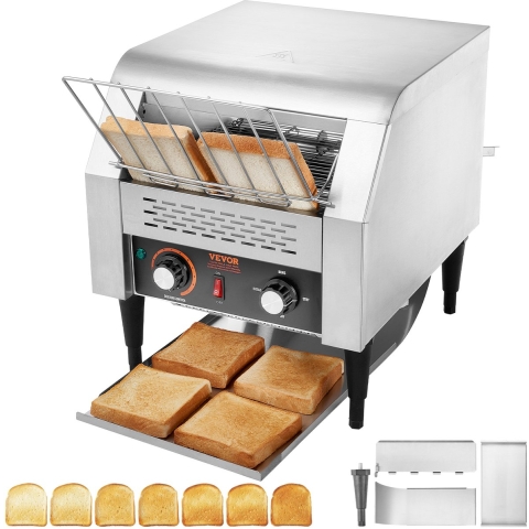 VEVOR Transportband Toaster 1770 W Transportband Toaster, Ketting Toaster, Drie Instelbare Standen 150 / 300 / 450 Sneden per Uur, Commerciële Toaster Transportband Roestvrij Staal Restaurants, Bakkerijen