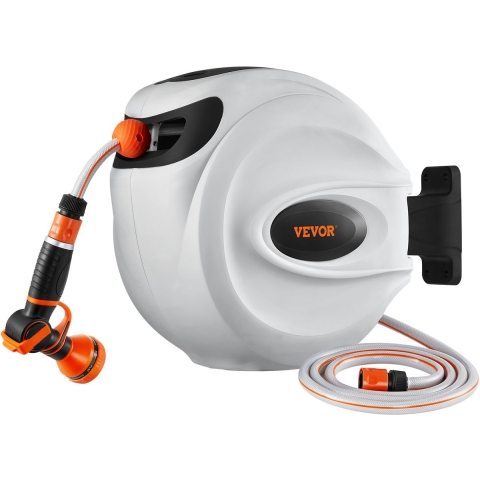 VEVOR slanghaspel, 12 mm x 30 m, aan de muur te bevestigen slanghaspel, aan de muur te bevestigen slangbox met 9-sproeiers, automatisch oprolsysteem en 180° draaibare beugel