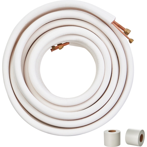 VEVOR 50FT Mini Split Ducting Kit, 1/4 inch en 1/2 inch OD koperen buizen met drievoudige isolatielaag, voor mini-split airconditioners, koelmiddel- of warmtepompunits en HVAC met