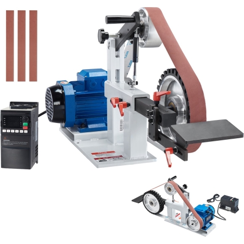 VEVOR Bandschuurmachine, 72 x 2 inch variabele snelheid bandpolijstmachine met VFD, 1500W 2 pk polijst- en slijpmachine met 3 slijpmallen en 3 schuurbanden voor metaalbewerking, messen maken