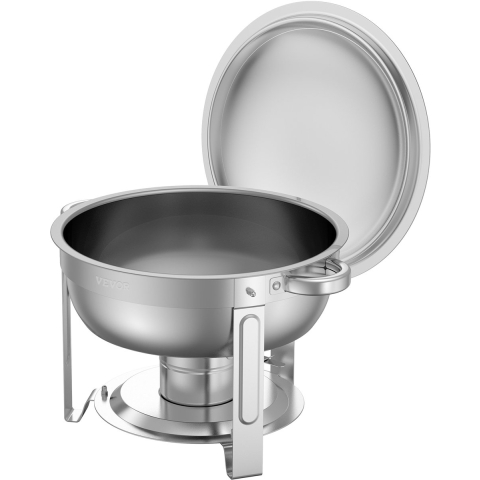 VEVOR Chafing Dish Buffetvoedselwarmer met 2 grote containers (elk 4,7 L), ronde cateringwarmtedispenser met deksel, brandstofhouder en waterpan, voor bruiloften en feesten, zilver