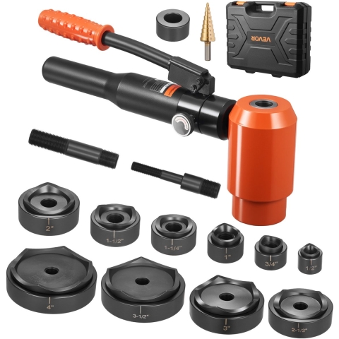 VEVOR stripgereedschapset, 15 t hydraulische stripgereedschapset, 12,7 tot 101,6 mm KO-gereedschapset, gatmaakgereedschap, KO-gereedschapset met 10 matrijzen voor metalen schakelkasten, schakelkasten
