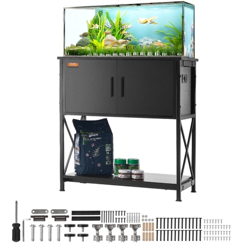 VEVOR Aquariumstandaard, 29 Gallon Aquariumstandaard, 730 x 420 x 762 mm Schildpaddentankstandaard van staal en MDF, draagvermogen 110 kg, Reptielentankstandaard met opbergkast en ingebouwde voeding
