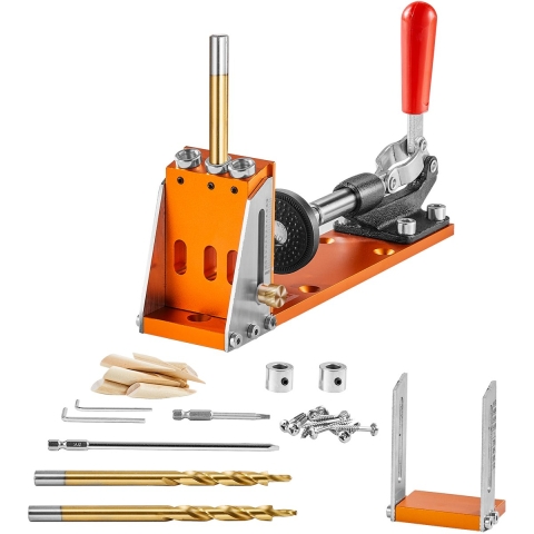 VEVOR Pocket Hole Jig Kit Drie pocketgaten met sleutel en vierkante aandrijfbits, deuvelhulpboorgeleider voor het boren van pocketgaten en schuine gaten, boorhulp voor houtbewerking en aluminium.
