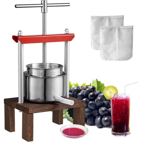 VEVOR 1.56 L Fruitpers Appelpers Fruitpers met standaard, bessenpers 17 x 10.3 cm Appelpers Handmatige sapcentrifuge Fruitpers Mechanische Zelkova Houten pers Geschikt voor sap, fruitpuree etc.