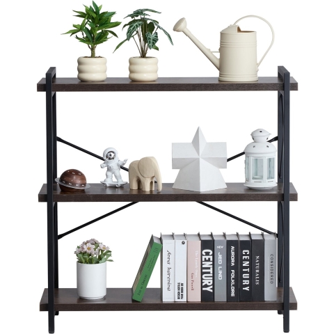 VEVOR Metalen boekenkast, 3-laags rechthoekige industriële boekenplank, klein rustiek opbergrek met open planken, vrijstaand opbergrek voor displayplanken, slaapkamer