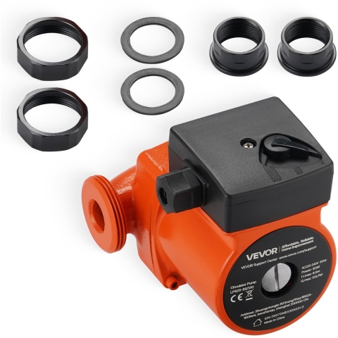 VEVOR LPS25-6S/130 gietijzeren circulatiepomp, 1/8 pk, 55 l/min, warmwatercirculatiepomp, schroefdraadaansluiting, 3-snelheidsregeling, stille werking, voor thuisverwarmingssystemen
