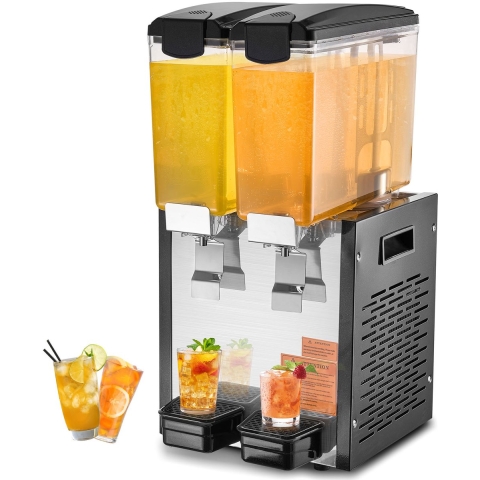 VEVOR Commerciële Drankdispenser, 2 Tanks 10 L per Tank Sapdispenser, 270 W RVS IJstheemachine met 7-12 °C Koeltemperatuur, voor Koude Dranken Restaurant Bar Feest