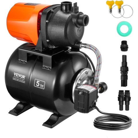 VEVOR 750W tuinpomp, 3700 l/u, automatische irrigatiepomp met 50 m opvoerhoogte, centrifugaalpomp met 20/40 PSI drukschakelaar, ondiepe putpomp, thermoplastische pompkop voor huis, tuin en gazon