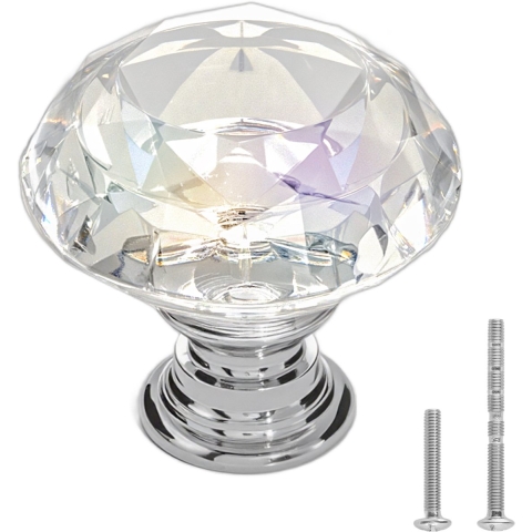 VEVOR meubelknoppen, verpakking van 12, 31 mm kastknoppen van acryl en zinklegering, ladeknoppen, massief ruitvormige keukenknoppen, knop met schroeven voor badkamer, kasten, laden