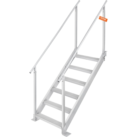 VEVOR 6-traps zwemtrap met twee leuningen, bootladder 800x1850x2092mm, zwembadladder van aluminiumlegering, trapladder belastbaar tot 250kg, 10cm pedalen, ideaal voor havens, boten, zwembaden
