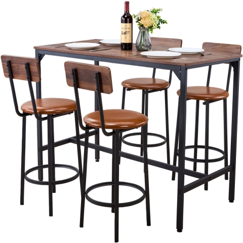 VEVOR Bartafelset (5-delig) met 4 barkrukken en afgeronde randen, rechthoekige bistrotafel, staande tafel (1200 x 600 x 915 mm), bistrotafel, eettafel, geschikt voor kantoor, minibar, eetkamer, woonkamer