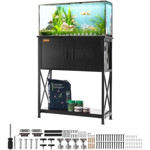 VEVOR Aquariumstandaard, 20 Gallon Aquariumstandaard, 65 x 42 x 81 cm Schildpaddentankstandaard van staal en MDF, draagvermogen 76 kg, Reptielentankstandaard met opbergkast en ingebouwde voeding