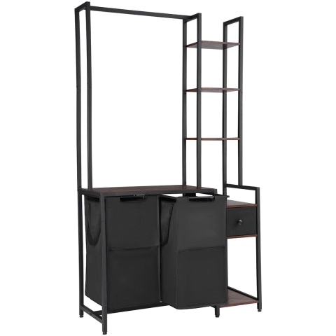 VEVOR Wasmand Wassorteerder met 2 compartimenten (600D Oxford-stof) en 1 lade, wasverzamelaar met ladderplanken, wasscheider Wassorteersysteem voor vuile was Wasruimte Zwart