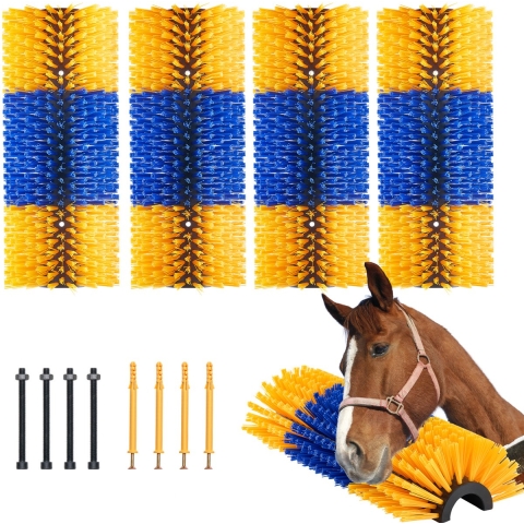 VEVOR Veeborstel, set van 4 veeborstels met 8 schroeven, 43,5 x 19 x 10 cm Schrobborstel, voor het verlichten van jeuk en voor het reinigen, verzorgen en als krabpaal voor paarden, varkens en vee