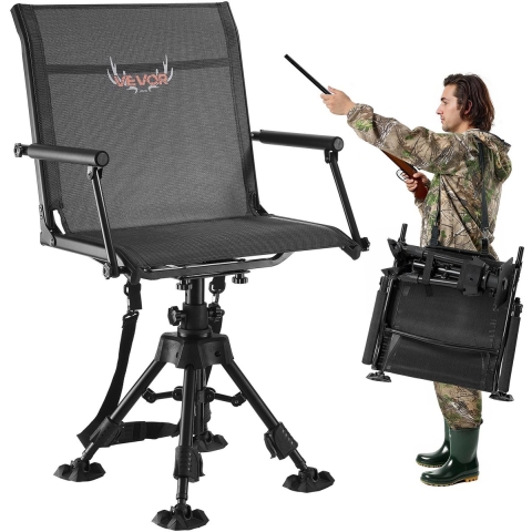 VEVOR Opvouwbare stoel Kampeerstoel Visstoel met armleuningen & stalen frame & verstelbare poten Opvouwbare stoel Tuinstoel (draagvermogen 158 kg) 360° Stil draaibaar, voor picknick Tuin Buiten Vissen