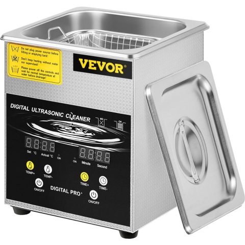 VEVOR 2L verbeterde ultrasoonreiniger (100W verwarmingselement, 60W ultrasoon) Professionele digitale laboratorium ultrasoon onderdelenreiniger met verwarmingstimer voor het reinigen van sieraden, brillenonderdelen