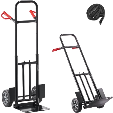 VEVOR Handwagen, 272 kg laadvermogen, transportwagen 480x460x1200mm, draagbare trolley met spanband, transportrol, stapelwagen, transportwagen voor thuis, kantoor, magazijn, supermarkt
