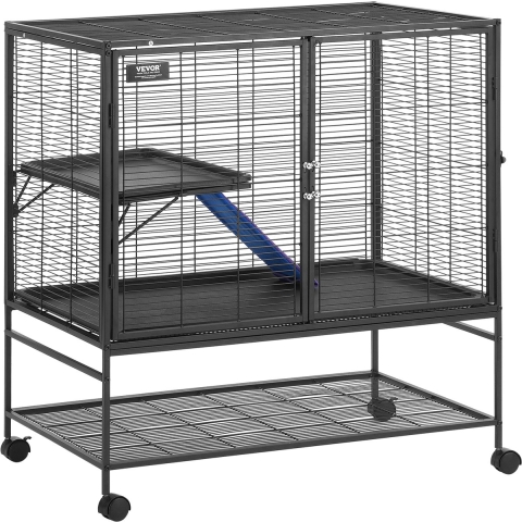 VEVOR 39" rollende ijzeren frettenkooi, grote Critter Nation-kooi met twee lagen, kooi voor kleine dieren met hellingen en lade, eenvoudig te monteren voor ratten, hamsters, cavia's en chinchilla's