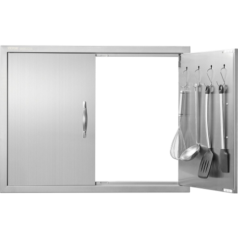 VEVOR Grilltoegangsdeur, 787 x 609 mm, dubbele buitenkeukendeur, vlak gemonteerde roestvrijstalen deur, dubbelwandige verticale deur met handgrepen en haken, voor grill-eiland, grillstation, buitenkast