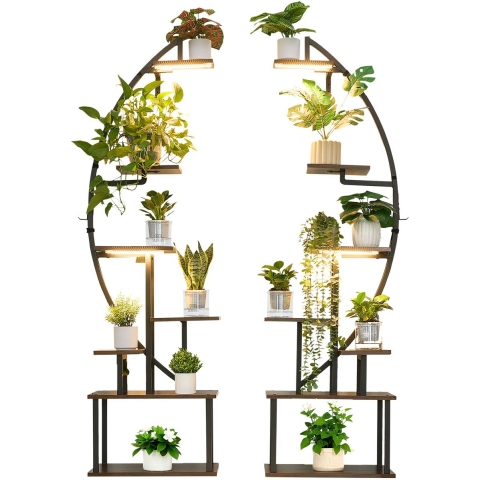 VEVOR Plantenstandaard met kweeklampen (2-pack), 7-laags bloemenstandaard, bloementrap, plantentrap, 3 timers en 10 helderheidsniveaus, bloemenplank voor de woonkamer, 550x260x1665mm