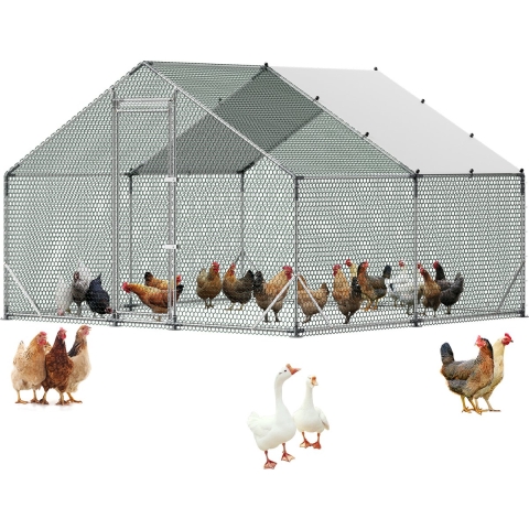 VEVOR Kippenhok, 3x3x2 m, Inloopren voor kippen met waterdichte afdekking en stevig frame, Pluimveekooi met schuin dak, Buitenren, Pluimveehok voor konijnen, kippen en ganzen