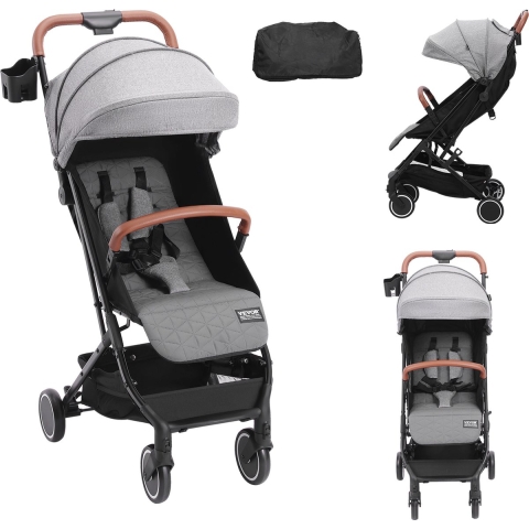 VEVOR Kinderwagen 71 x 44 x 107 cm, met 95°-175° verstelbare rugleuning en 0/90° verstelbare voetensteun en één-klik-vouwfunctie, buggy met bekerhouder en draagtas, donkergrijs