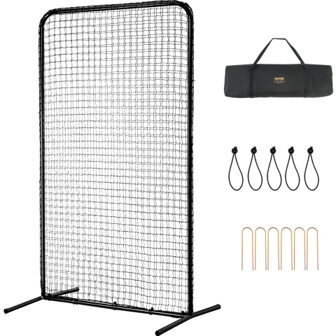 VEVOR I-Type Batting Cage Net 1220 x 910 x 2130 mm Baseball en Softball Safety Screen Body Protector Draagbaar slagscherm met draagtas en grondpennen, Outdoor Baseball Pitching Net Zwart