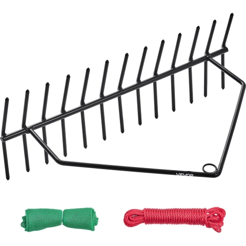 VEVOR vijverhark, 610 x 215 x 355 mm, dubbelzijdig onkruidverwijderingsgereedschap, vijverplantensnijder met 9 m touw, bevestigingsgat, geen montage vereist, ideaal voor vijver, meer, beek