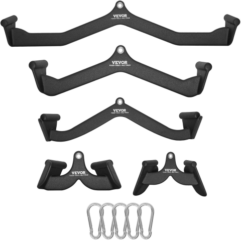 VEVOR Lat Pulldown-accessoires Roeitrainer met kabeltrekstang, T-stang, V-stang, 5-delig, Tricep Pulldown-stang, rubberen handgreep voor rugspierkrachttraining, biceps curl, tricep lat pulldown-stang, sportschool