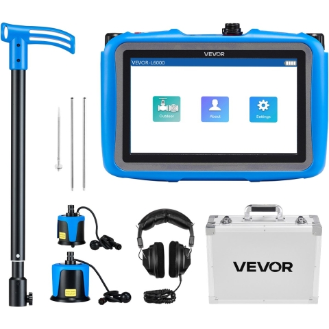 VEVOR-waterlekdetector, 1 Hz - 10.000 Hz, 7-inch touchscreen-lekdetector voor 5 m lange ondergrondse pijpleidingen - met middelgrote en grote sensor, 3 luisterstangen, koptelefoon en koffer