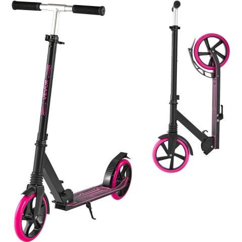 VEVOR Step (2 wielen) voor kinderen vanaf 8 jaar, stadsstep, kinderstep, straatstep met in hoogte verstelbaar stuur, antislip deck en lichtgewicht frame, opvouwbare step tot 100 kg, roze