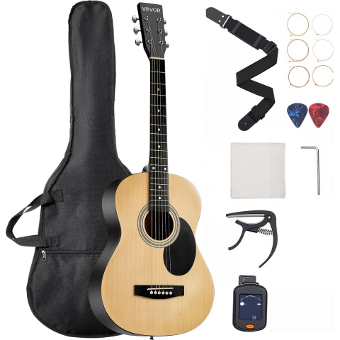 VEVOR Dreadnought akoestische gitaar 36 in / 914,4 mm beginnerspakket met gigbag, naturel