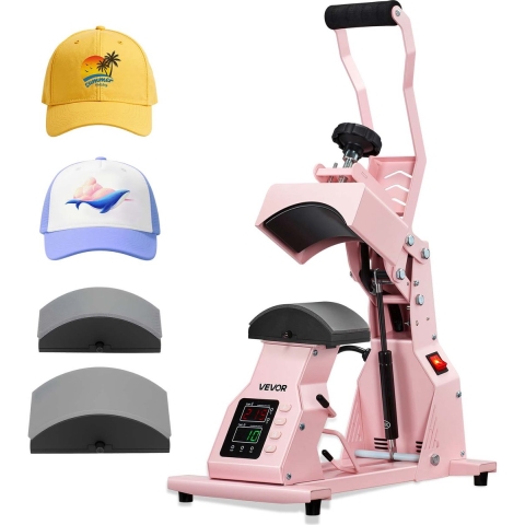 VEVOR Hoedenpers met 2 verwisselbare platen (160 x 65 mm / 160 x 80 mm), Hoedenpers met nauwkeurige temperatuur- en tijdcontrole, Pettenpers, hittepers voor hoofdbanden en gezichtsmaskers, roze