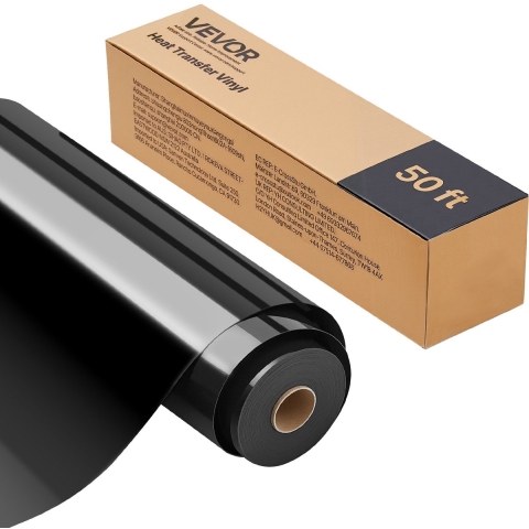 VEVOR Heat Transfer Vinyl (304,8 x 15240 mm), glanzend zwart HTV strijkvinylrol, compatibel met snijmachines, voor diverse materialen: T-shirts, kussens, hoeden