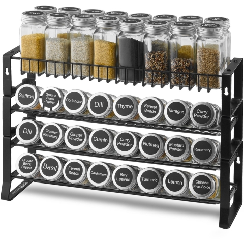 VEVOR Verwijderbaar kruidenrek met 4 lagen, kruidenhouder en organizer, stapelbare kruidenstandaard (401 x 116 x 271 mm), keukenopbergruimte voor op het aanrecht, keukenvoorraadkast, zwart