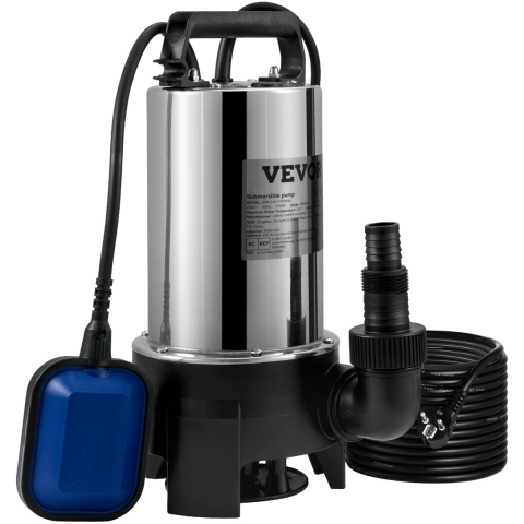 VEVOR Dompelpomp 1100W Vuilwaterpomp 230V Tuinpomp Debiet 333,3L/min Vuilwater Dompelpomp IPX8 Uitlaat afsnijdbaar voor het pompen van water uit zwembaden en vijvers