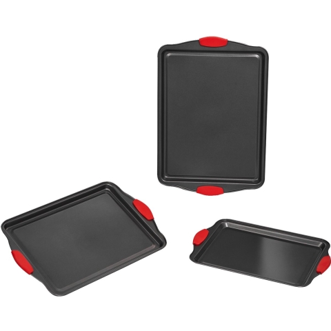 VEVOR Bakset 3-delige antiaanbaklaag van koolstofstaal, kookplaten en -schalen, baksets voor keukenovens met siliconen handgrepen, voor koekjes, cakes, muffins en brood