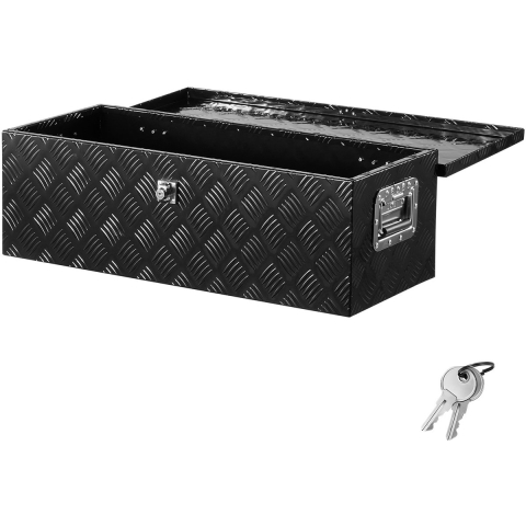 VEVOR Aluminium gereedschapskist voor op de laadbak van een vrachtwagen met zijhandgreep en afsluitbare sleutels, opbergkist voor aanhangwagen, pick-up, camper (762 x 330,2 x 243,84 mm) Zwart