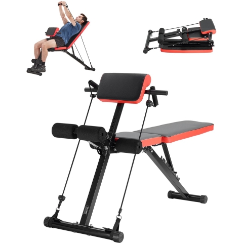 VEVOR Multifunctionele halterbank voor full body workout, hyperextension bank, Romeinse stoel, 350 kg, verstelbare opvouwbare rugtrainer, sit-up trainingsapparatuur voor thuisgym, zwart