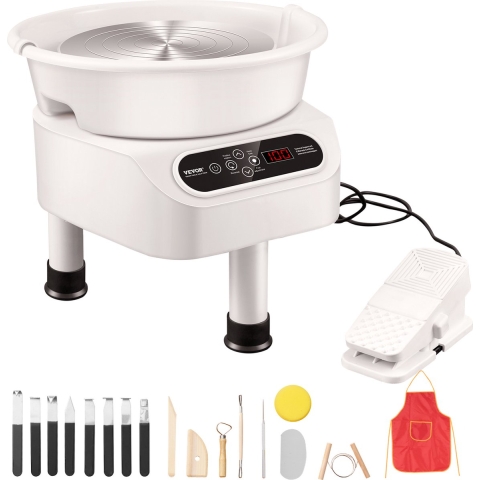 VEVOR Pottenbakkersschijf, 28 cm pottenbakkersvormmachine, 450 W elektrische pottenbakkersschijf met pedaal en LCD-touchscreen, direct aangedreven keramische schijf en 3 steunpoten voor doe-het-zelf-knutselwerkjes, wit