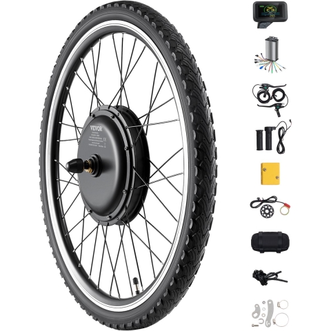 VEVOR 1000W elektrische fietsset, 48V 420RPM φ650mm voorwiel e-bike naafmotorset met verbeterde snelheidsregelaar, gashendelset, LCD-scherm en PAS-systeem voor racefiets