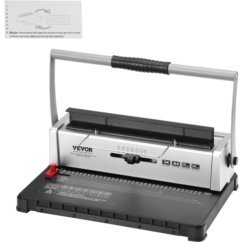 VEVOR spiraalbindmachine, handmatige boekbinder, 34-gaats binding, 120 vellen, perforatie-bindmachine met verstelbare spiraalrug van 3/16-9/16 inch en pagina-marges, voor briefformaat, A4, A5