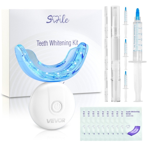 VEVOR Tandenbleekset met LED-lampje, bleekstrips, bleekpennen en U-vormige bak, draadloze, draagbare set verwijdert snel en effectief hardnekkige vlekken