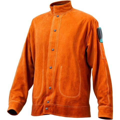 VEVOR leren lasjas, vlamvertragende lasjas van rundleer, waterdichte, hittebestendige veiligheidsjas met 4 zakken en verstelbare manchetten voor lassers in staalfabrieken - maat M