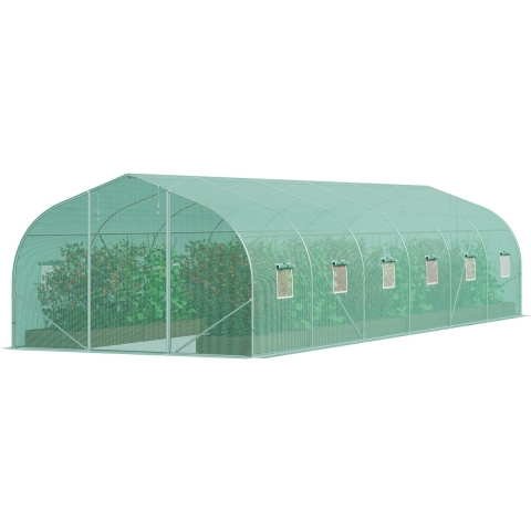 VEVOR Walk-In Tunnelkas, 8,9 x 3,1 x 2,0 m Polytunnelkas, plantenkas met schuin dak, gegalvaniseerd stalen frame, groene PE-afdekking, oprolbare ritssluiting en 12 ramen voor buitengebruik
